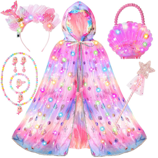 Fedio Mermaid Dress Up Cape glowing in fast mode for magical play.