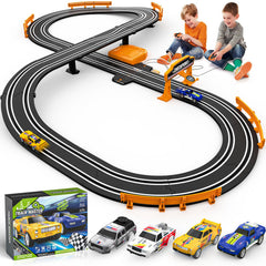 Fedonak slot car track with two high-speed cars ready to race