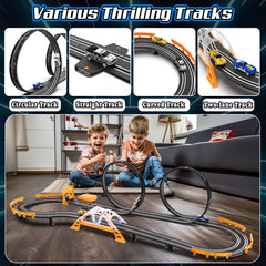 Fedonak slot car track two-lane layout enables head-to-head racing