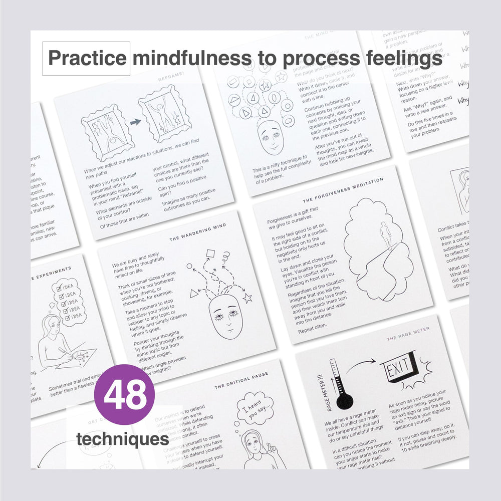 A person uses the FeelWise deck in a calm space for resilience.