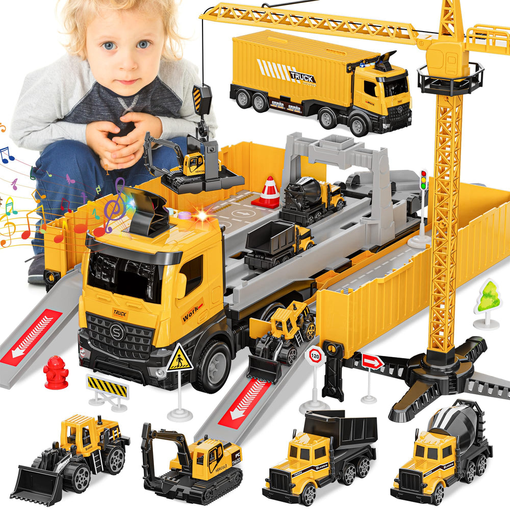 FEIDAMA construction toy truck crane illustrates a durable build for imaginative play and motor skill development.