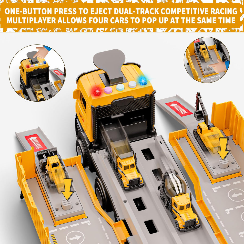 FEIDAMA truck crane ejector track captures fast action for cooperative racing or solo play.