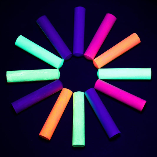 Feifeiya glow chalk neon colors on sidewalk under UV light for outdoor art