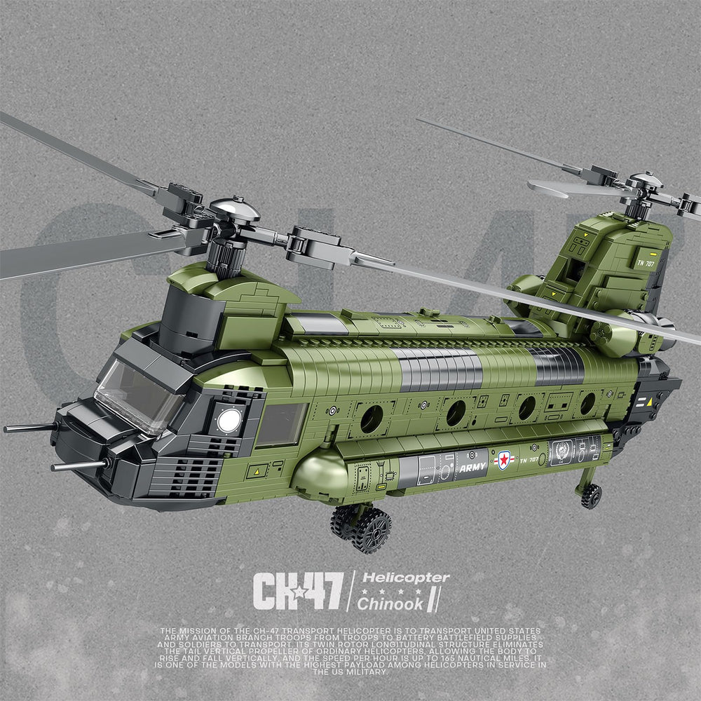 Feleph CH-47 Chinook model kit with open hatches for interactive play