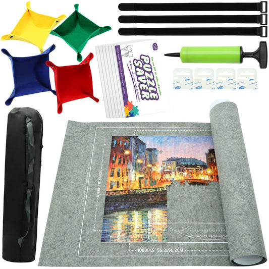 FELIZROCA portable puzzle mat roll up laid flat with guiding lines for easy setup.