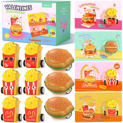 Feltom 28-pack Valentine burger cars with cards for classroom exchanges.
