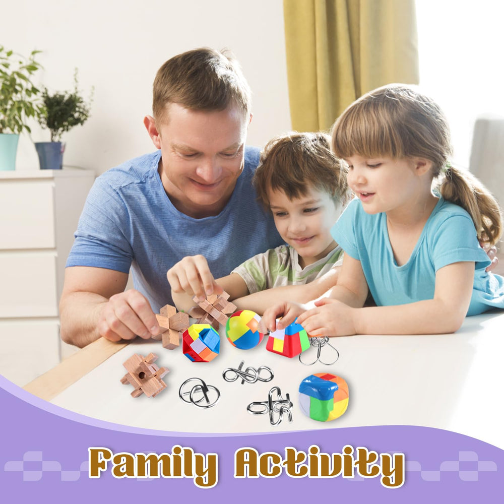 Femicgal Brain Teaser 3D wooden puzzle demonstrates multi-dimensional thinking and patience during play.