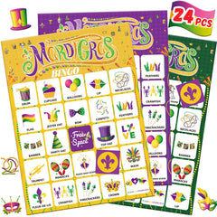 Fenkysoix Mardi Gras bingo cards enable quick, easy group play.