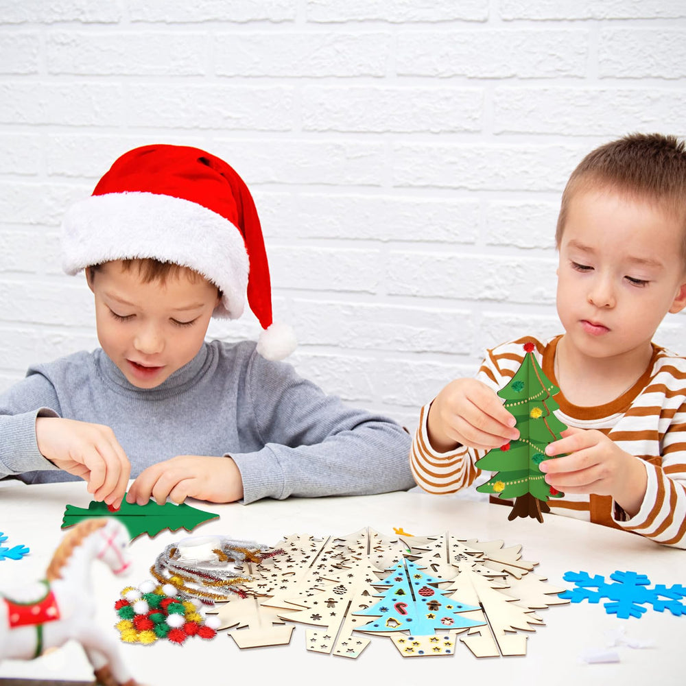 Fennoral unfinished wooden Christmas tree pieces awaiting kid-friendly assembly