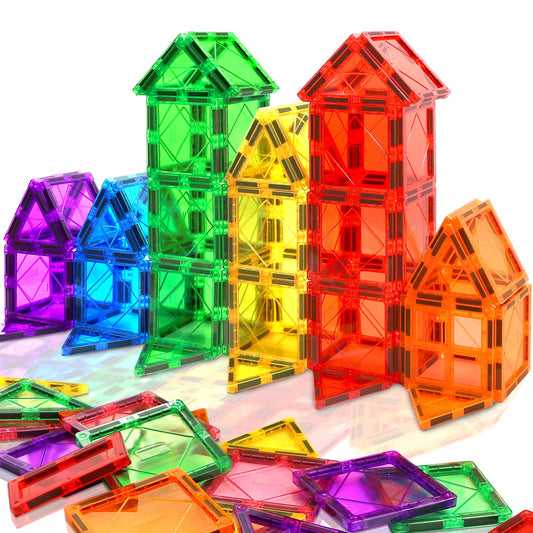 Feoxialy magnetic tiles 34pcs in a colorful array for imaginative assembly at home.