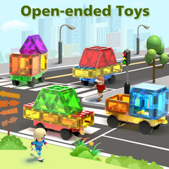 Feoxialy magnetic tiles blue car base encourages creative layouts and easy attachment.