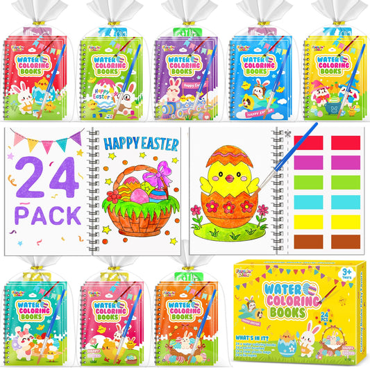 FEREDO KIDS Easter coloring book front cover with attached watercolor paints for mess-free fun.