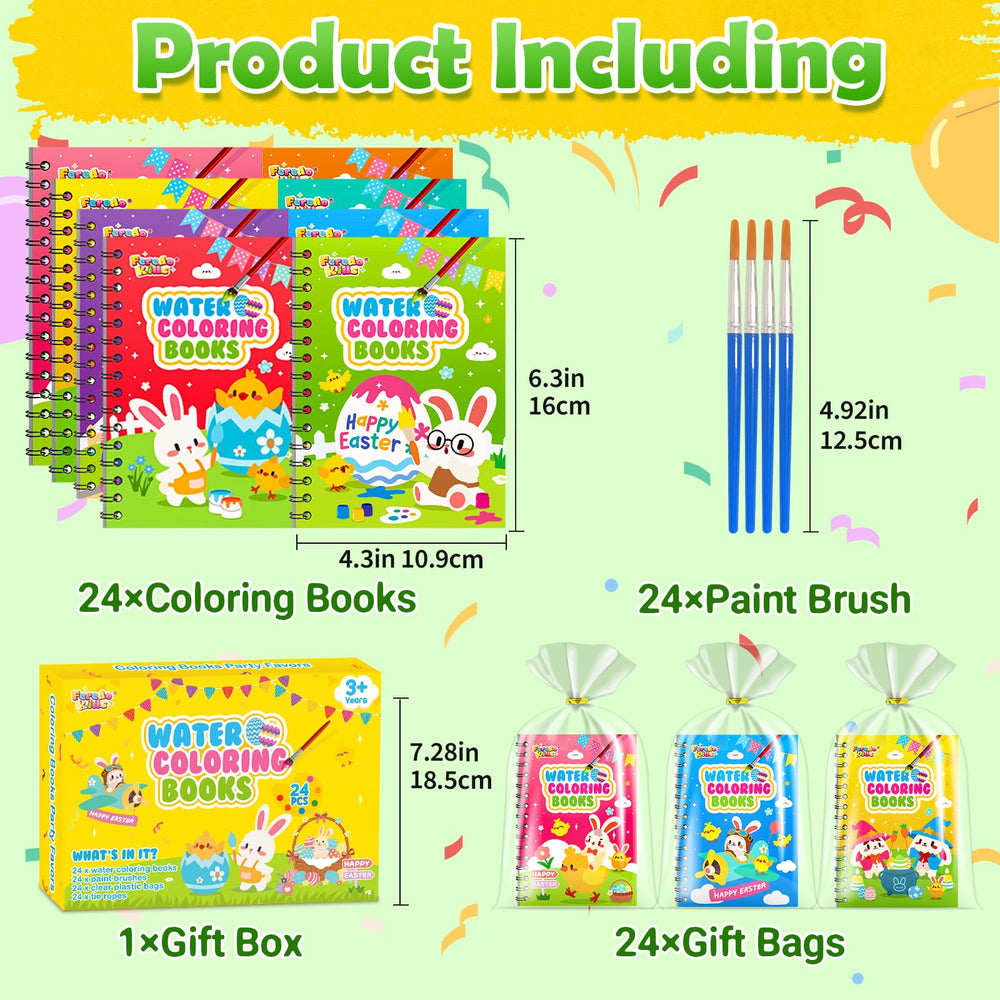 FEREDO KIDS Easter coloring book back with paint strip and brush for easy painting.