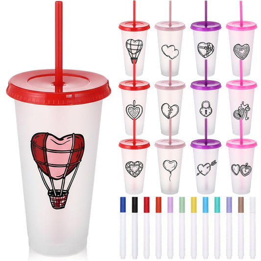Ferrochef Valentine color-your-own cups with lids and straws for festive parties