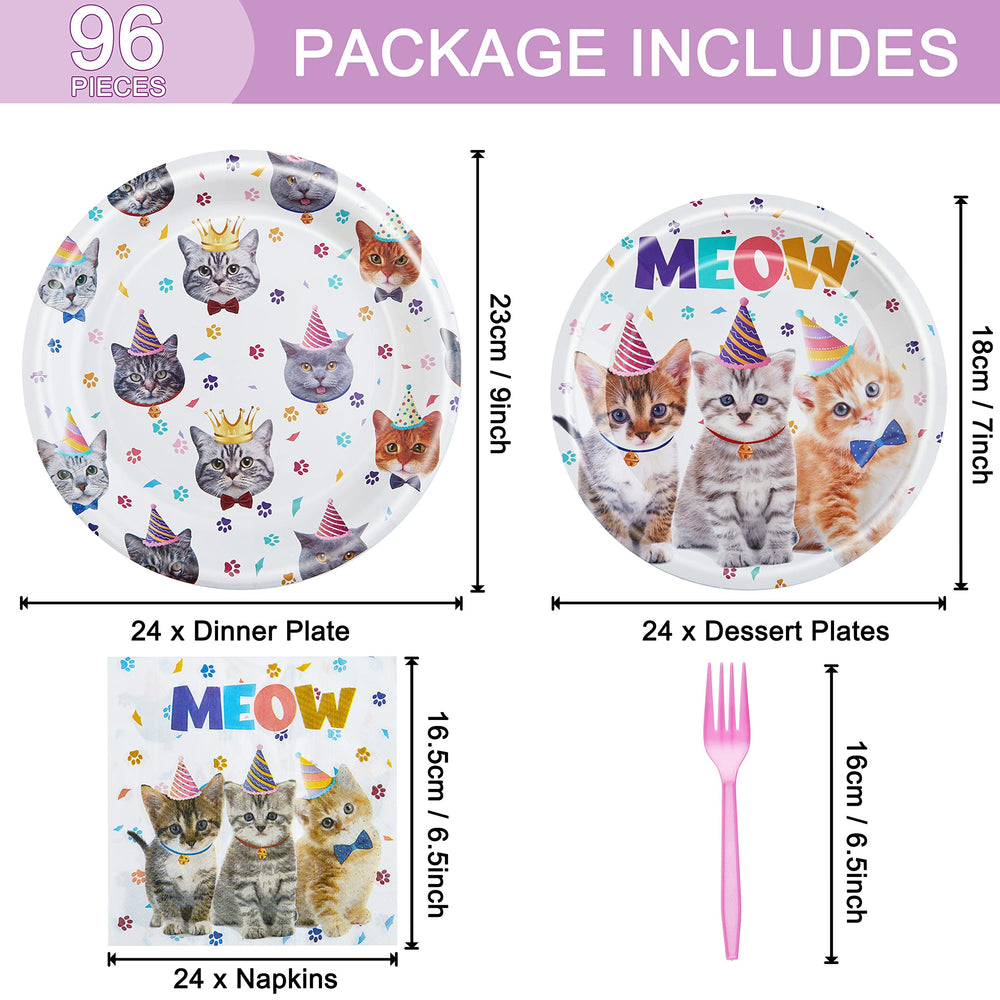 Fesciory cat birthday plates 9-inch ready for main course, sturdy and colorful