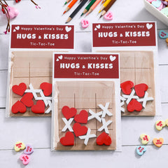 FestalMart Valentines cards with wooden tic tac toe set for classroom exchanges