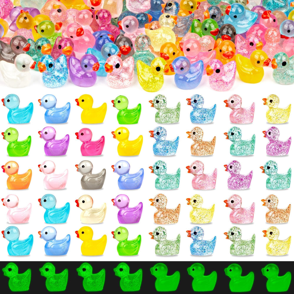 FEXIA 100pcs mini ducks glow-in-the-dark set for dollhouses and fairy gardens