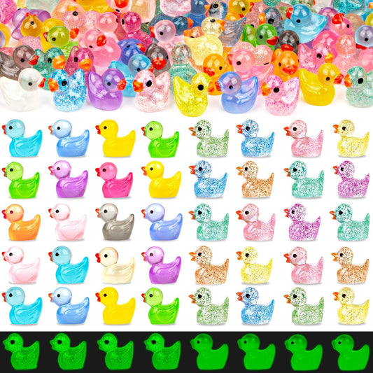 FEXIA 100pcs mini ducks glow-in-the-dark set for dollhouses and fairy gardens