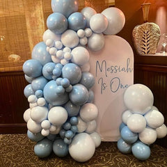FEYG Dusty Blue Balloon Arch Kit birthday party backdrop setup