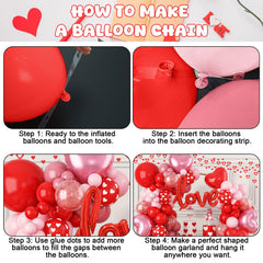 FEYG home courtyard valentines decor with balloon arch for photos.