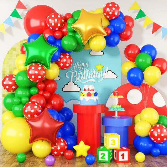 FEYG red blue green yellow balloon kit setup-friendly colors for a lively party decor.
