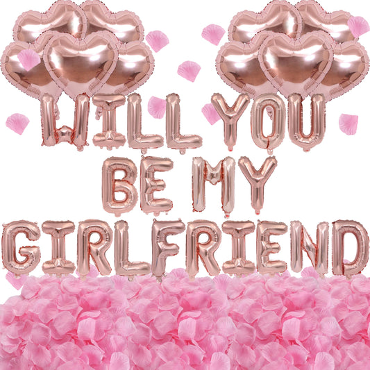 Fezava rose gold letter balloons spell Will You Be My Girlfriend for romantic photos