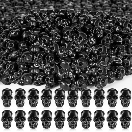 FFNIU mini skull heads in black for Halloween decoration and spooky table accents