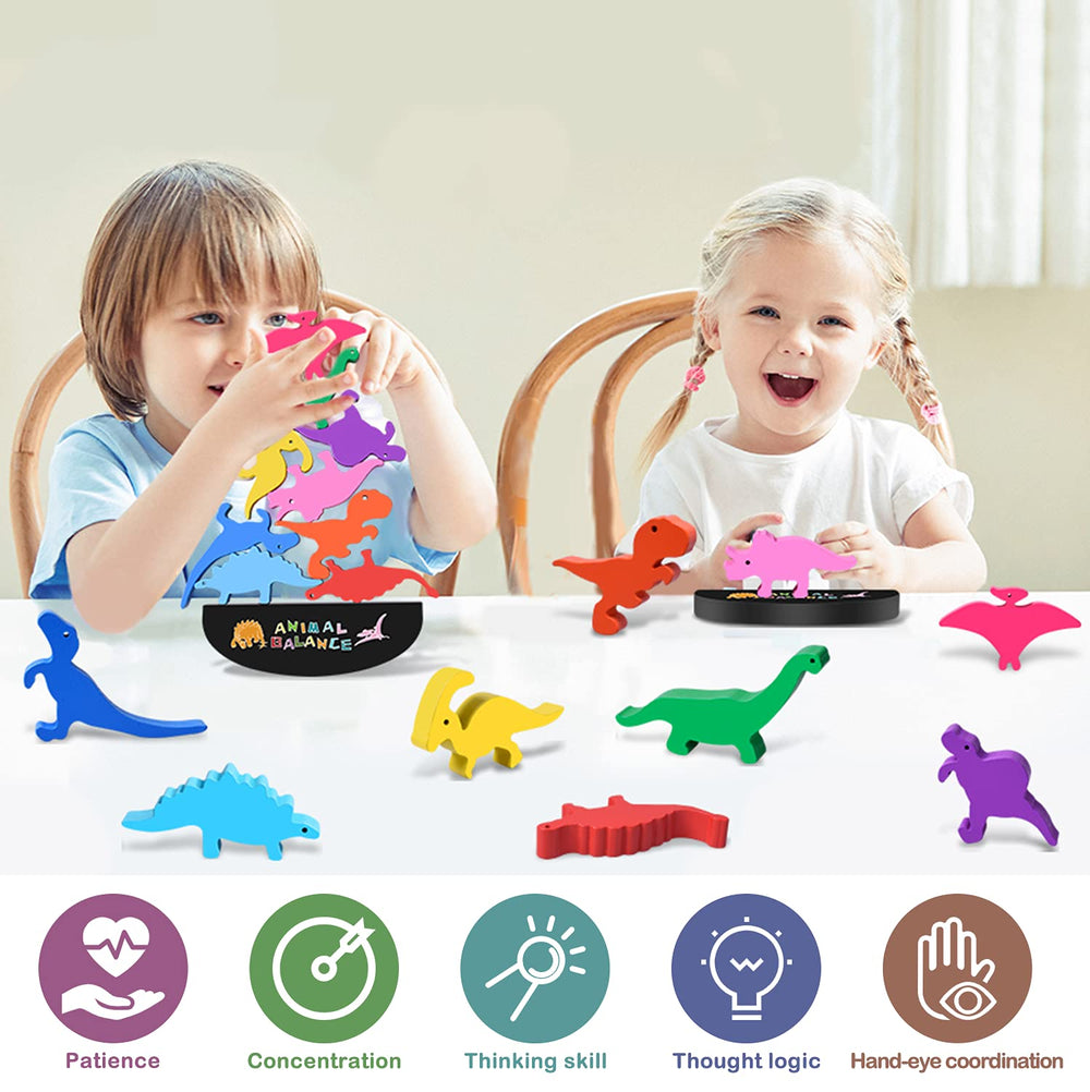 FFTROC colorful dinosaur building pieces engage cognitive play and color perception.