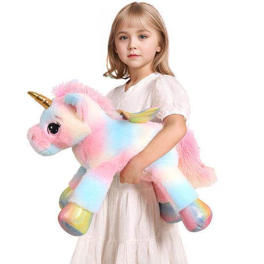 FFxiong 24-inch unicorn plush with rainbow wings, a cozy bedtime companion.