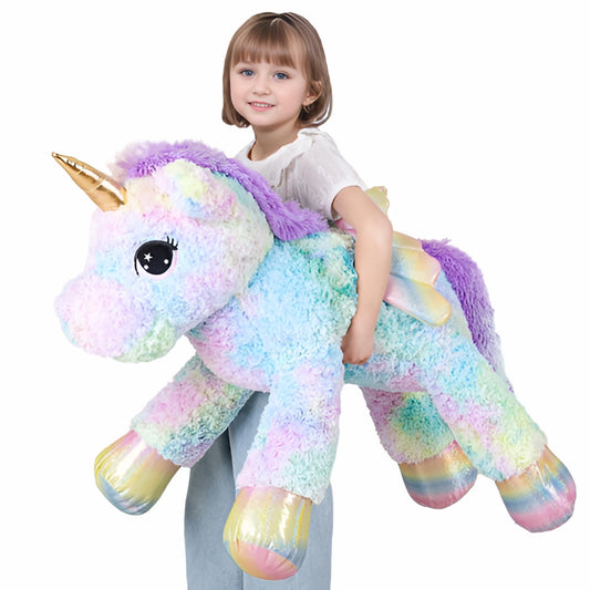 FFxiong 44-inch rainbow unicorn with wings for cozy hugs and decor