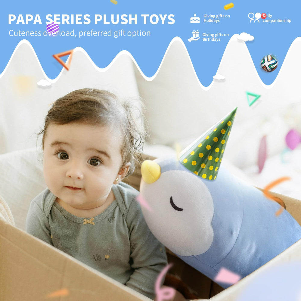 FFxiong penguin plush beside kids makes a comforting companion