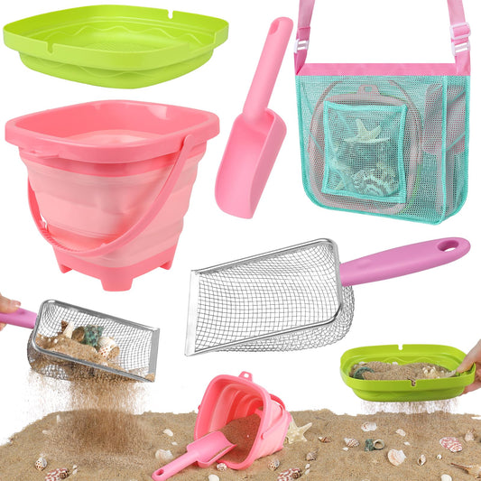 FHOZGECY collapsible beach bucket for easy packing and quick sand collection.