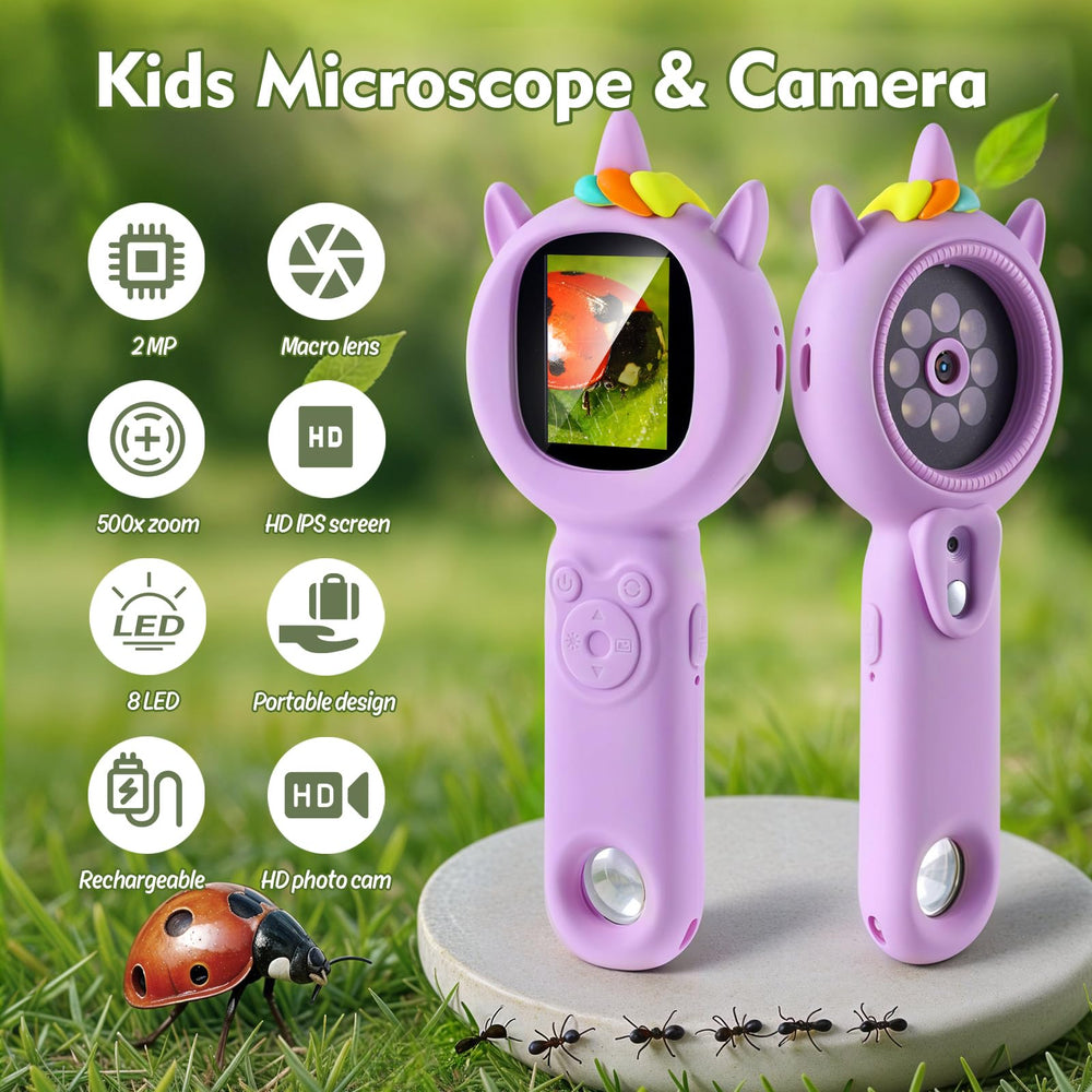 FHskFH Kids Microscope delivers 500x magnification for detailed close-ups of tiny samples.