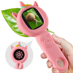 FHskFH Kids Microscope dual-camera pink enables quick mode switching for exploration.