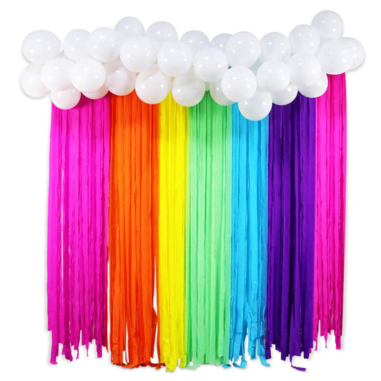 FHzytg rainbow party backdrop creates a vibrant photo booth scene.
