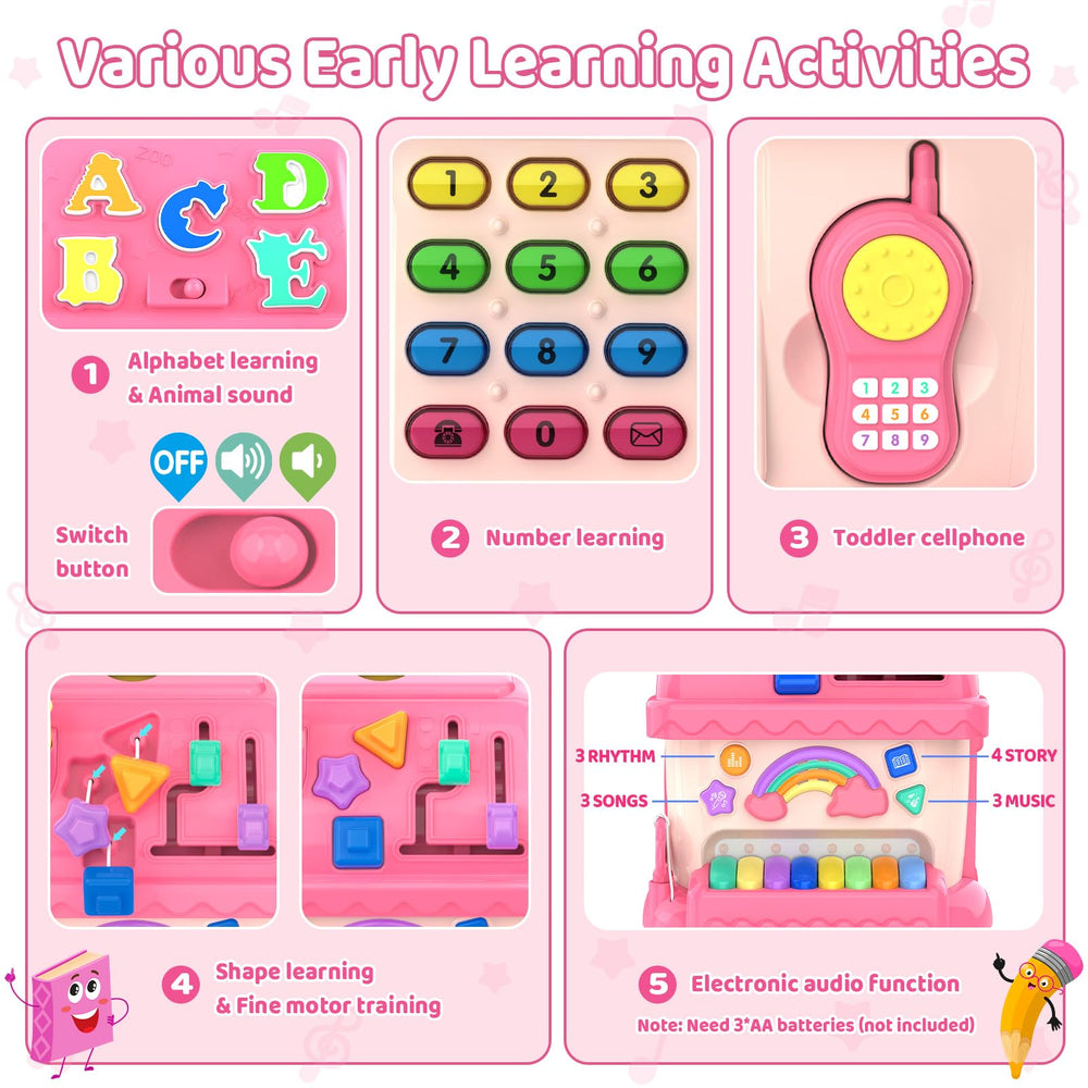 Fidecexv door opening/closing activity promotes cause-and-effect understanding during play.