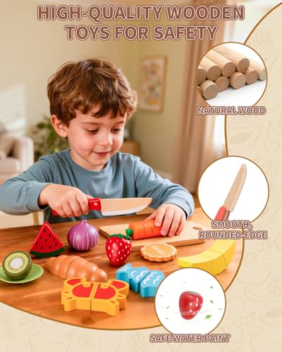 Fiderix wooden fruits and vegetables set for safe, durable kitchen role play.