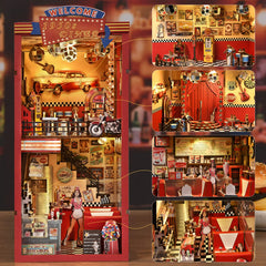 Fifijoy Book Nook Kit red booth seats boost vintage charm on shelves.