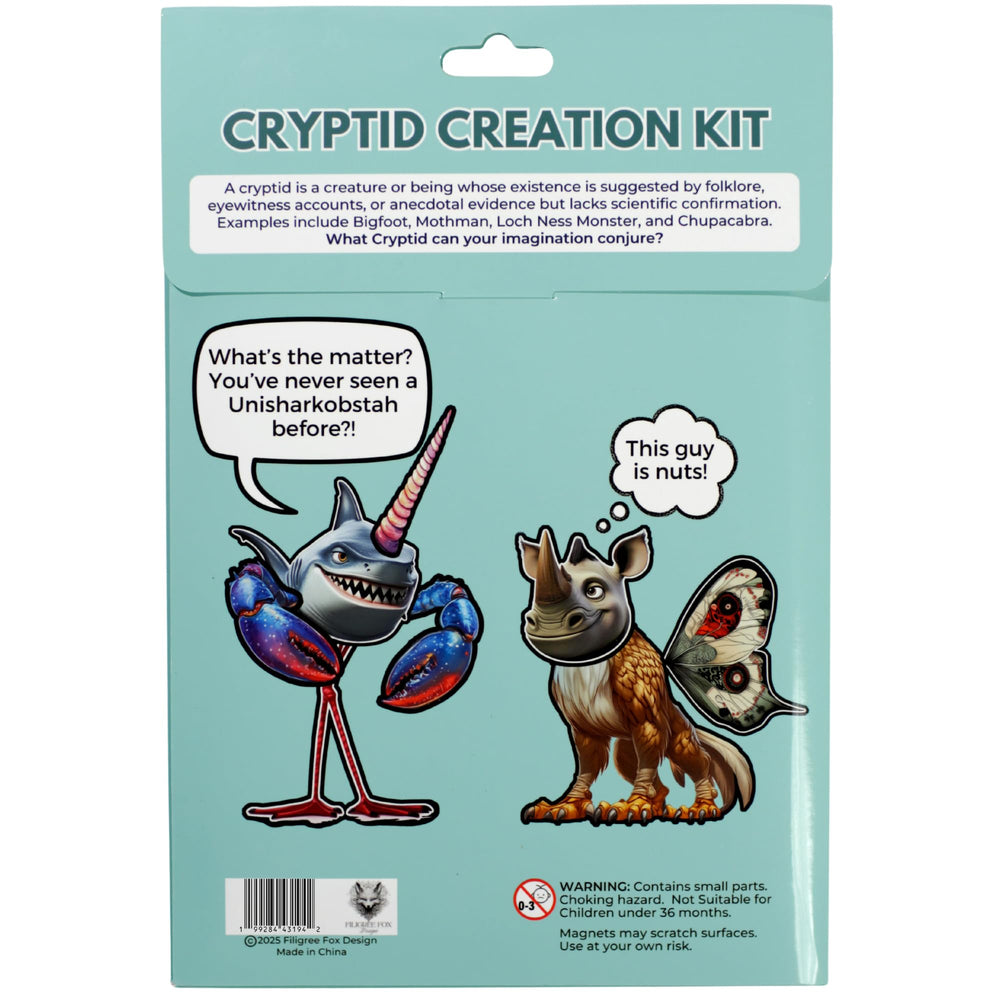 Filigree Fox Design cryptid magnets heads and torsos: mix and match for endless monster creation.