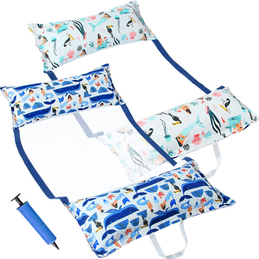 FindUWill two-pack fabric pool floats in green and blue mermaid pattern ready for relaxing poolside