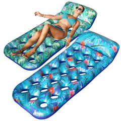 FindUWill Monstera Green pool float with headrest for comfortable lounging in sun