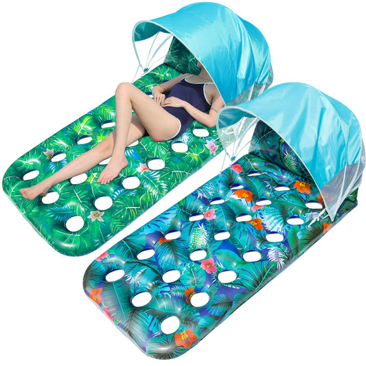 FindUWill pool floats with canopy providing shade for comfortable sunbathing on the water