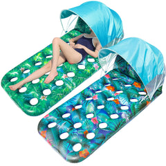 FindUWill pool floats with canopy providing shade for comfortable sunbathing on the water