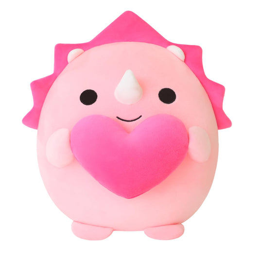 Finebee pink triceratops plush with heart, a cozy Valentineβs Day gift idea.
