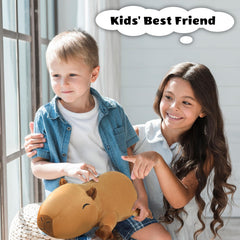 Finebee weighted capybara plush in living room decor as a cute statement pillow.