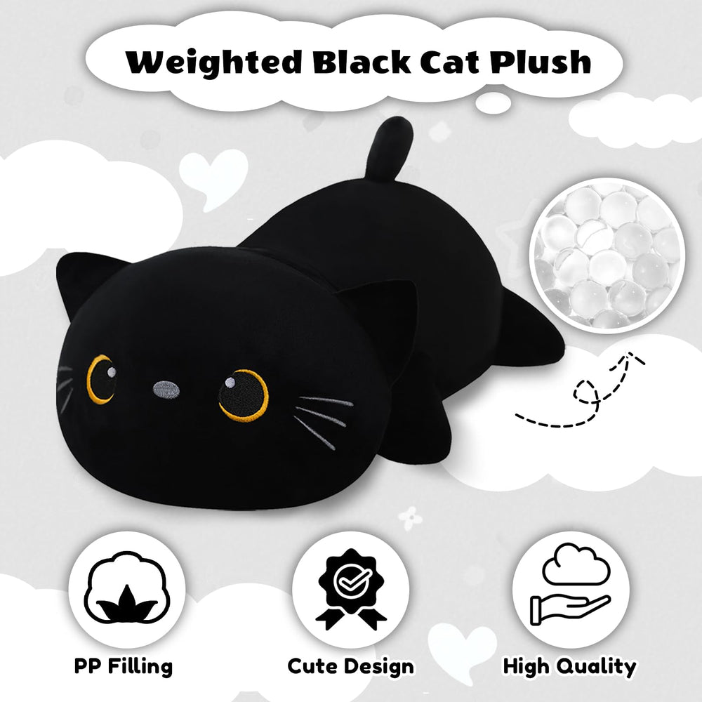 Finebee weighted cat plush snuggle pose emphasizes inviting heft for comfort