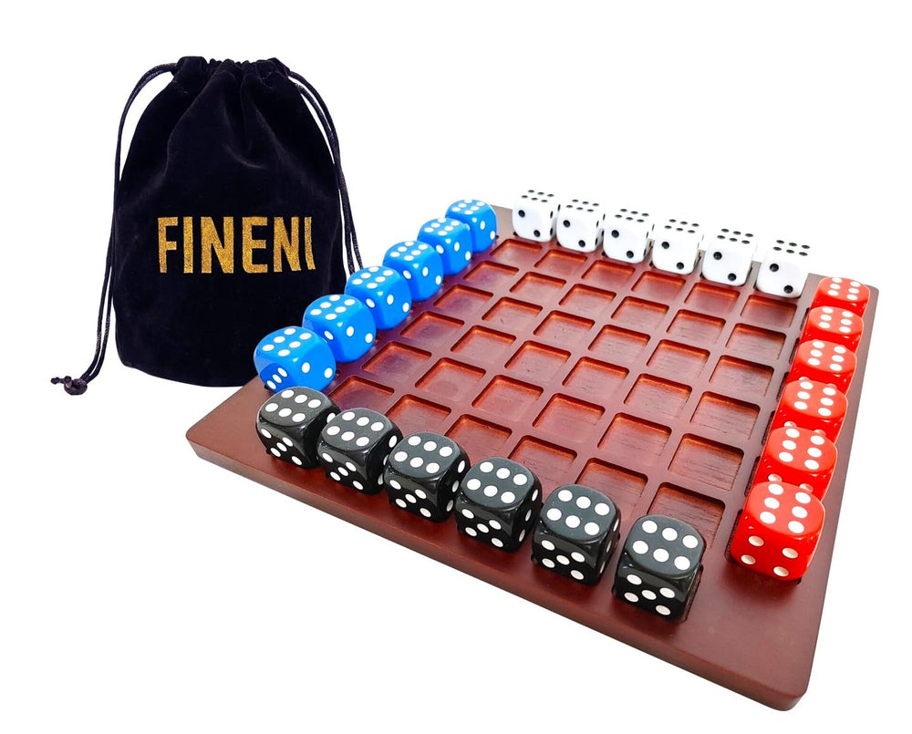 FINENI Dice Battle premium board displayed on a coffee table for social game nights.