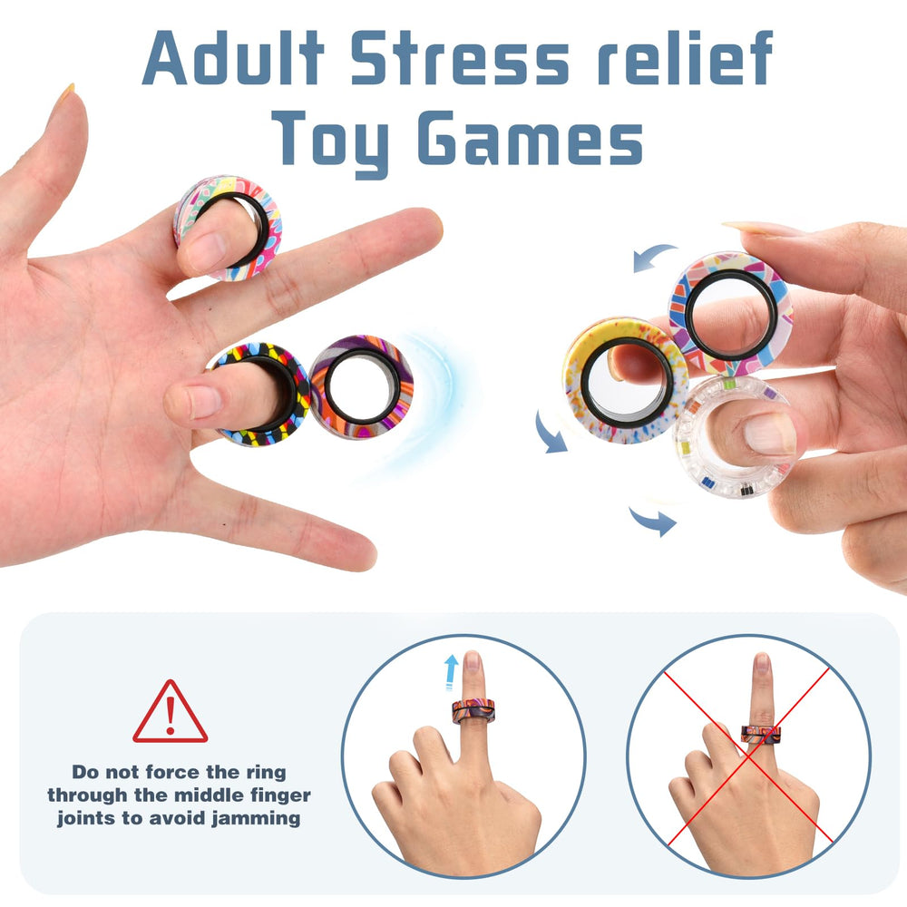 Finger Rock colorful magnetic fidget rings in playful use.
