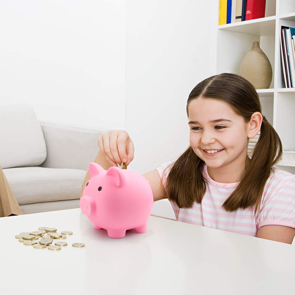 Fireboomoon blue shelf decor piggy bank on display.
