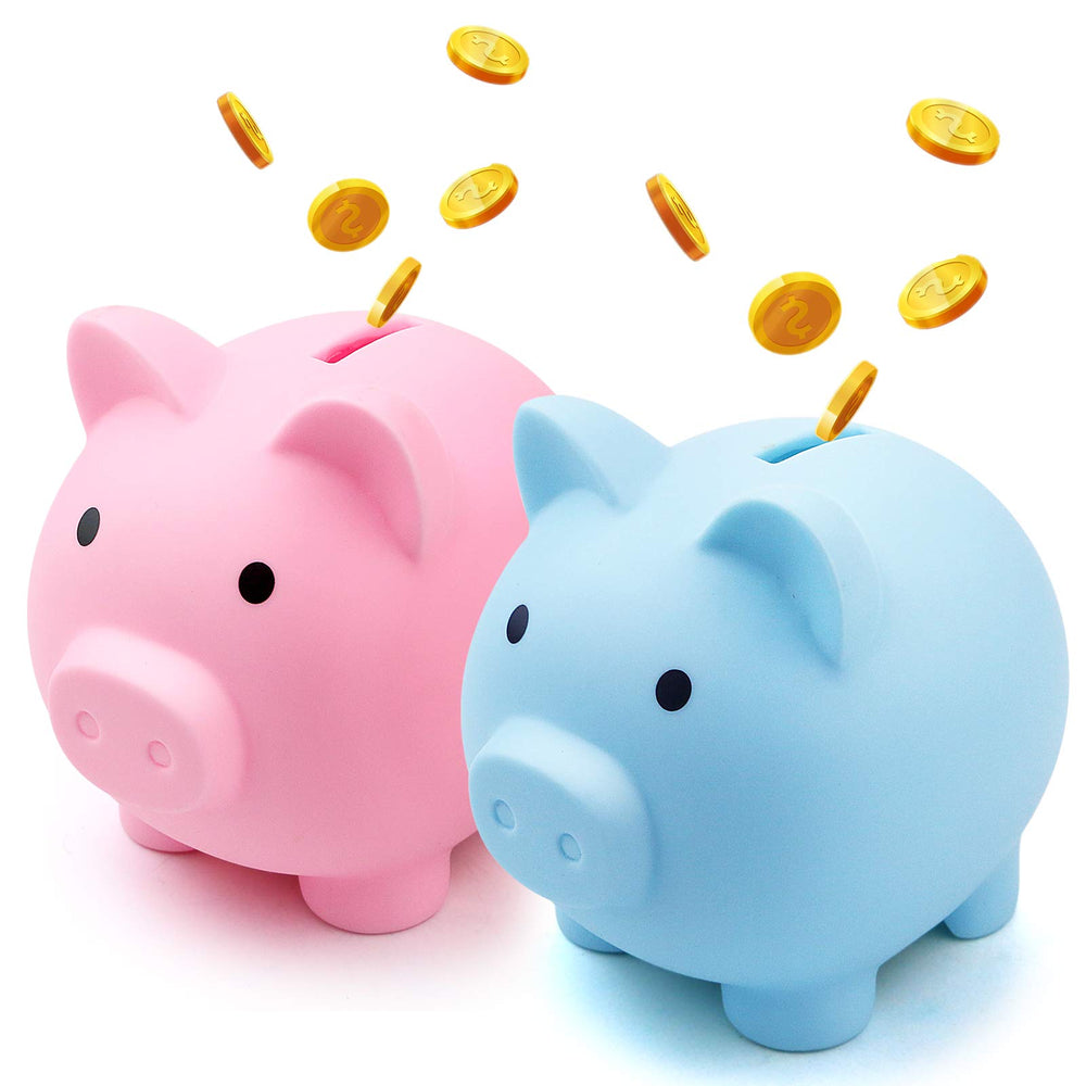 Fireboomoon blue side pig money bank promotes daily saving.